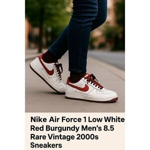 Nike Air Force 1 Low‎ White Red Burgundy Men's 8.5 Rare Vintage 2000s Sneakers